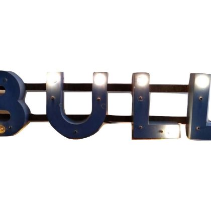 Vintage English BULL Shop Sign Take Away Blue Black Large Lit Light Commercial Advertising Decoration Illuminated c1980-90's / EVE of Europe
