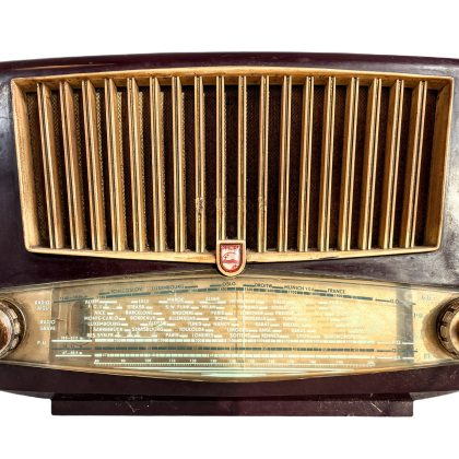 Vintage French Philips Radio Philips Wooden Bakelite Cased Case Speaker Movie Prop Project Display Period Piece circa 1950-60's