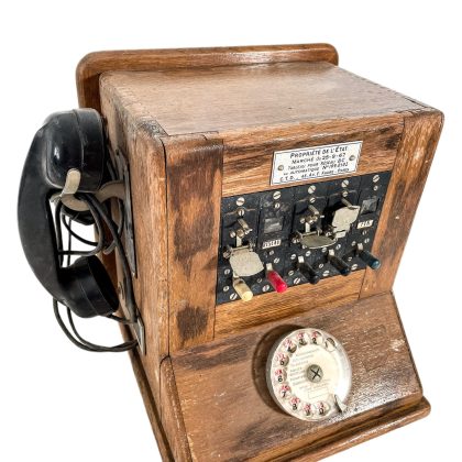 Vintage French Paris Wooden Cased Telephone With Seperate Earpiece For Second User Switchboard Collector circa 1967