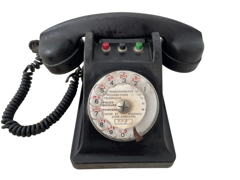 Vintage French Property of the State Black Bakelite Round Dial Telephone Phone circa 1950's