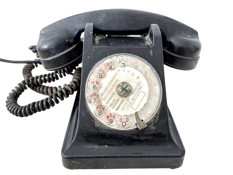 Vintage French Property of the State Black Bakelite Round Dial Telephone Phone circa 1950's