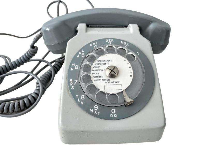 Vintage French Grey Round Dial Traditionally Shaped Old Style Telephone Phone circa 1980's