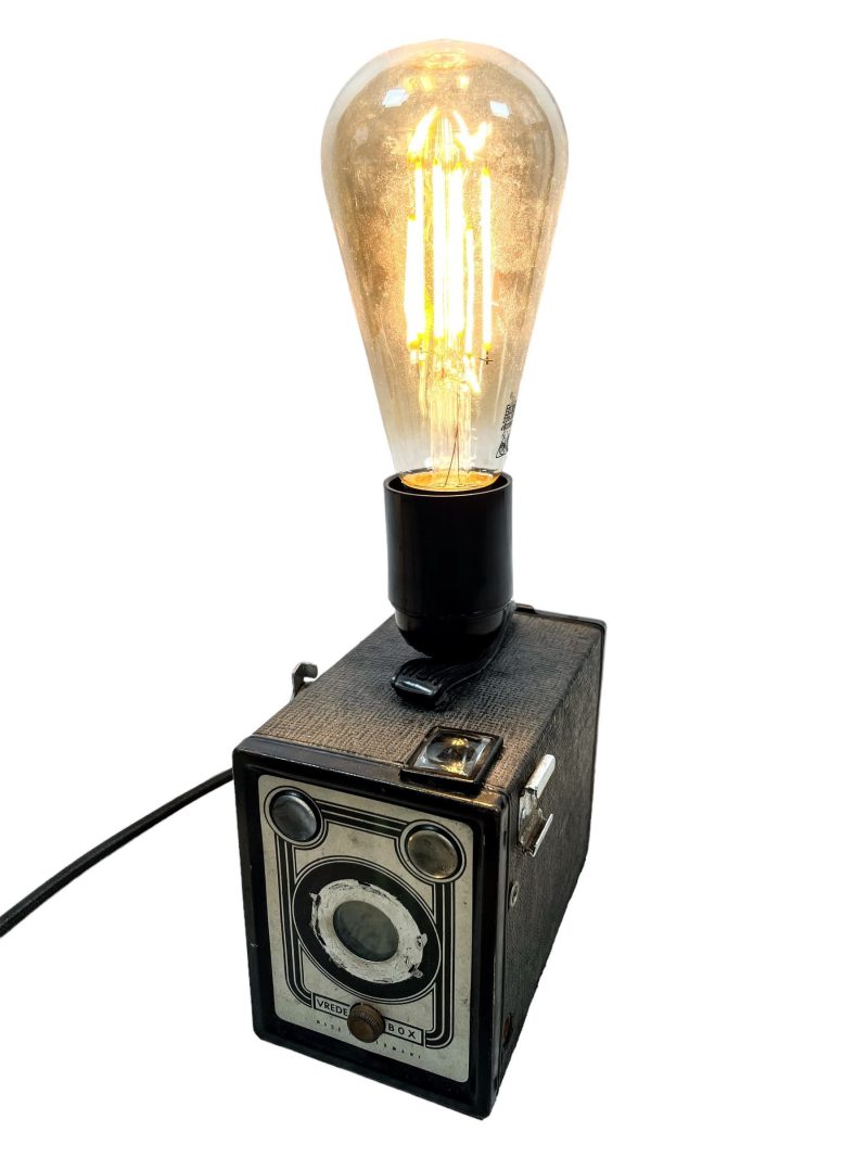 Antique German Vrede Box Upcycled Camera With Light Attachment Bulb Holder Desktop Bedside Lamp circa 1920's / EVE