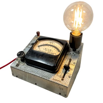 Vintage French Adapted Upcycled Meter Steampunk Equipment With Electric Light Attachment Bulb Holder Desktop Bedside Lamp c1950-60's / EVE