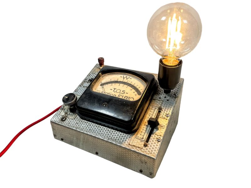 Vintage French Adapted Upcycled Meter Steampunk Equipment With Electric Light Attachment Bulb Holder Desktop Bedside Lamp c1950-60's / EVE