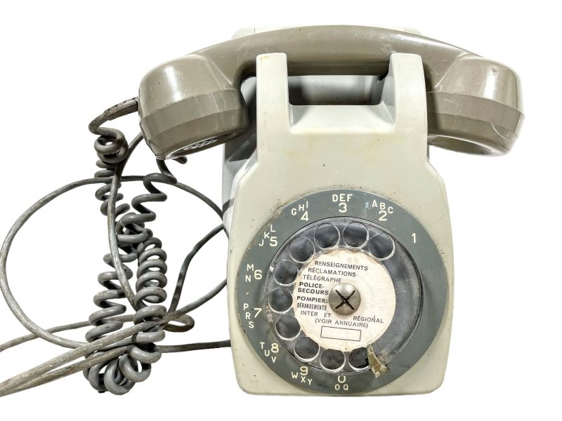 Vintage French Telephone Wall Hanging Grey Rotary Dial circa 1970-80's