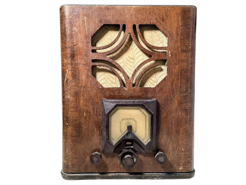 Vintage French Philips Art Deco Style Valve Radio Wooden Cased Case Speaker Movie Prop Project Display Period Piece circa 1940-50's / EVE