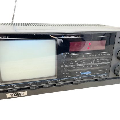 Vintage Hong Kong Yoko Black And White Portable Television TV Radio Alarm Clock 110-220v circa 1980's