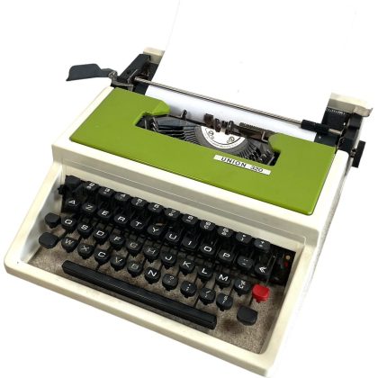 Vintage French Green White UNION 320 AZERTY Cased Typewriter Spares Repairs Office Decor Prop circa 1970-80's / EVE