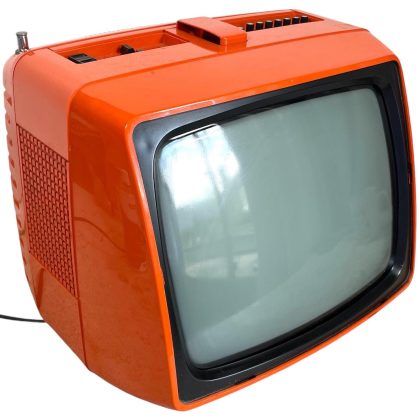 Vintage French Push Button Black And White Portable Television TV 110-220v circa 1970's
